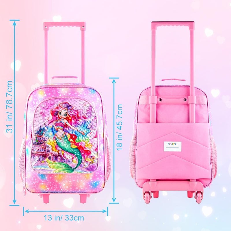 HPJGD Girls Suitcase, Kids Sequins Rolling Luggage, Cute Mermaid Travel Carry on for Elementary Preschool Toddler - Image 3
